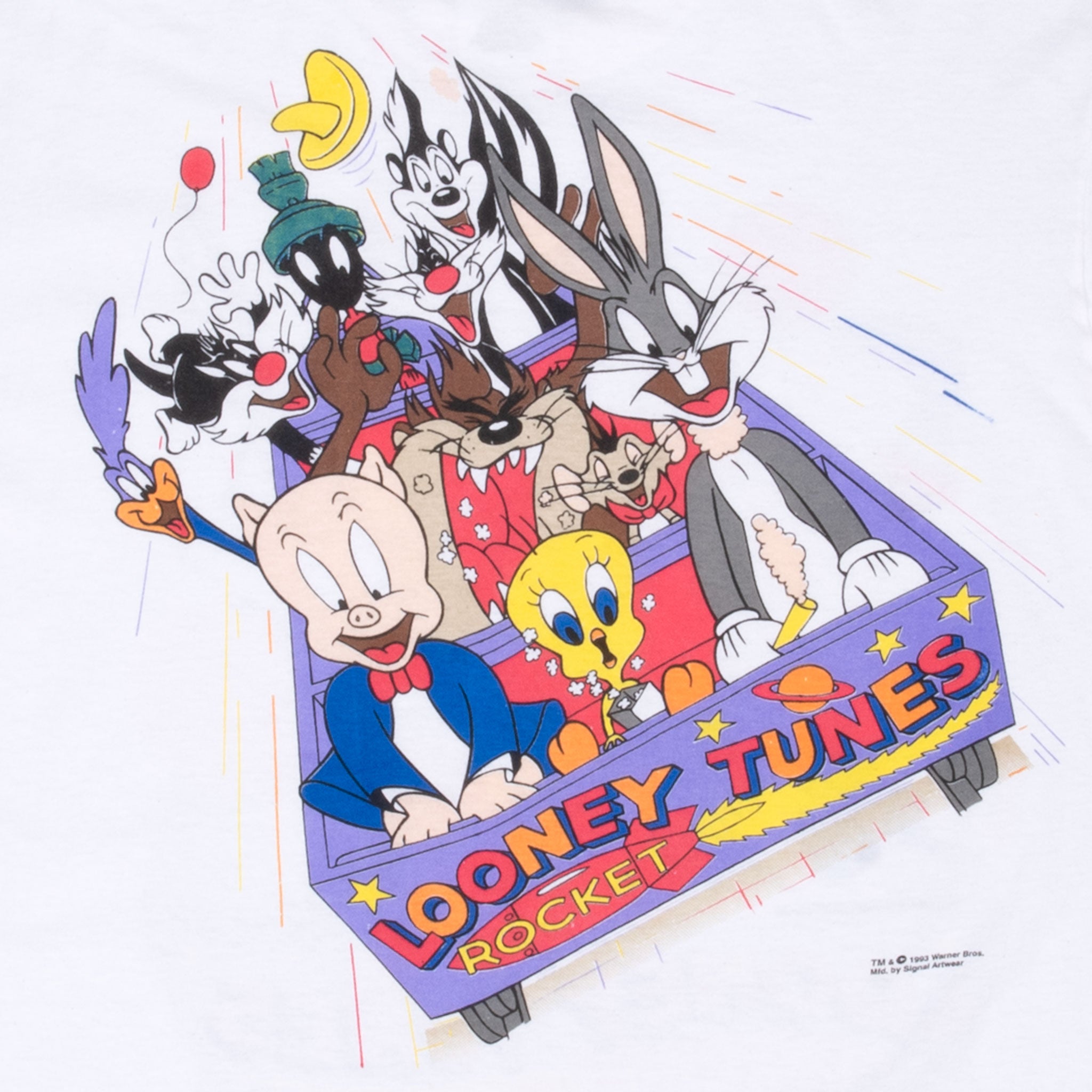 Vintage Looney Tunes Rocket Tee Shirt 1993 Size XL Made In Usa With Single Stitch Sleeves