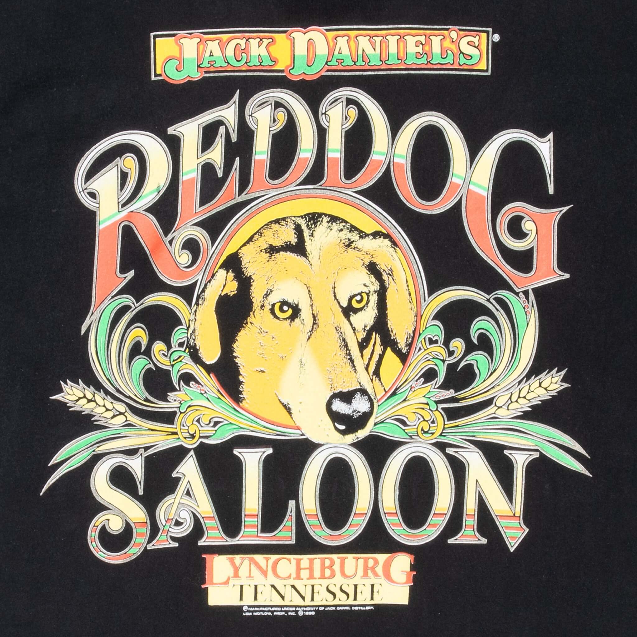Vintage Jack Daniels Reddog Saloon Lynchburg Tennessee Black Tee Shirt 1990 Size Large Made In Usa
