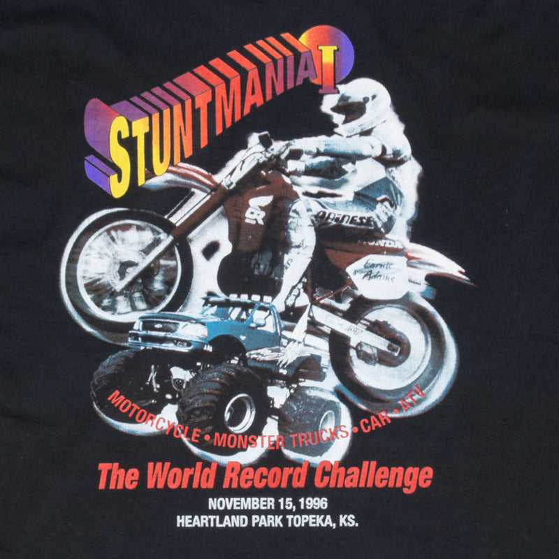 Vintage Stuntmania 1 World Record Challenge 1996 Tee Shirt Size 2XL Made In Usa With Single Stitch Sleeves