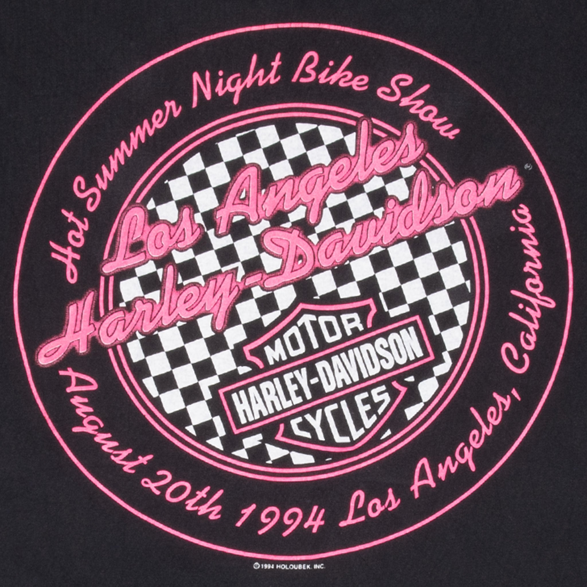 Vintage Harley Davidson Neon Los Aneles Tee Shirt 1994 Size XL Made In Usa With Single Stitch Sleeves