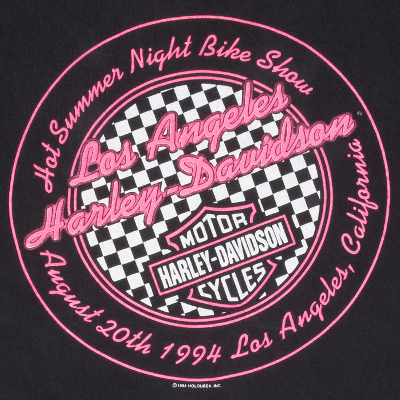 Vintage Harley Davidson Neon Los Aneles Tee Shirt 1994 Size XL Made In Usa With Single Stitch Sleeves
