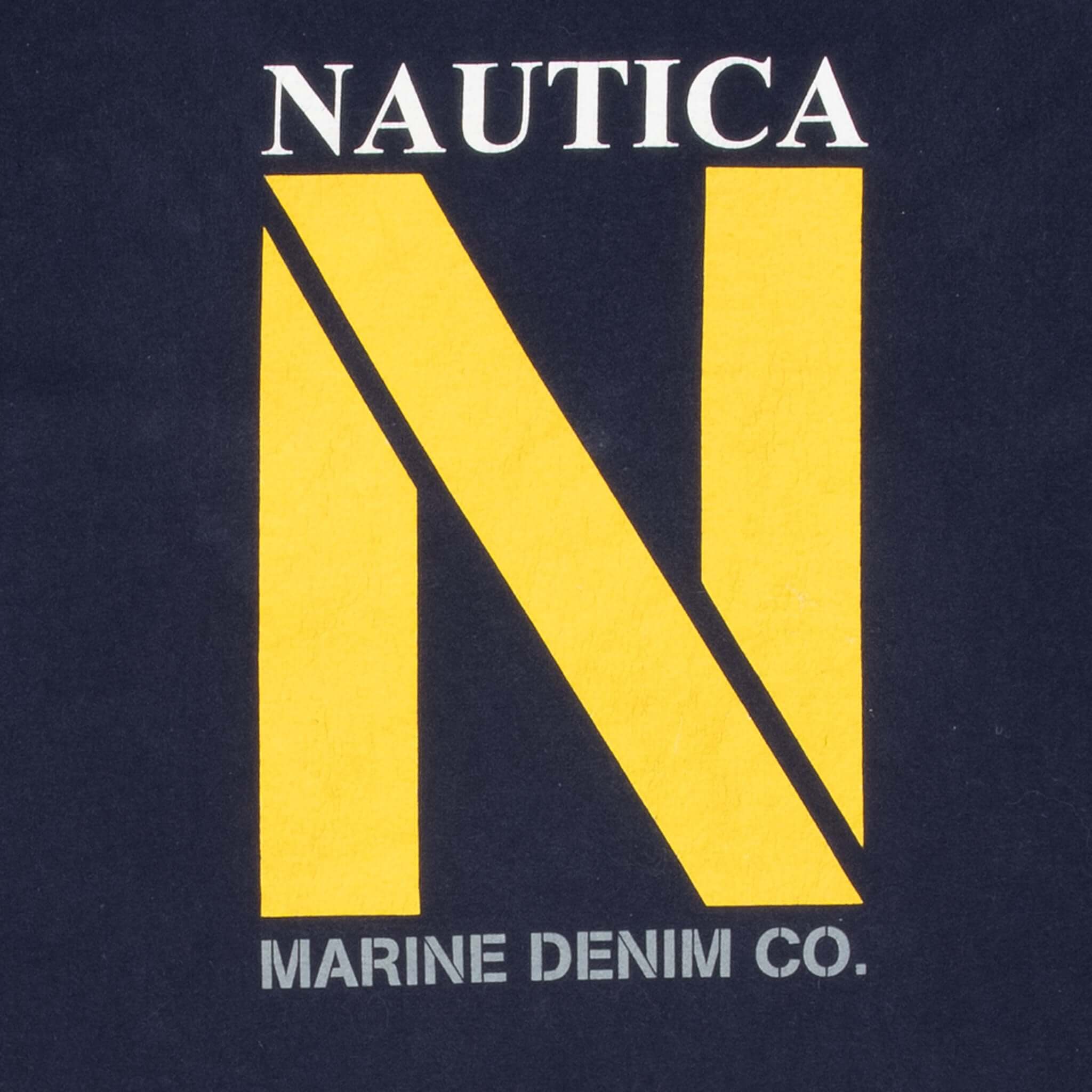 Vintage Nautica Marine Denim Blue Tee Shirt 1990S Size 2XL Made In Usa