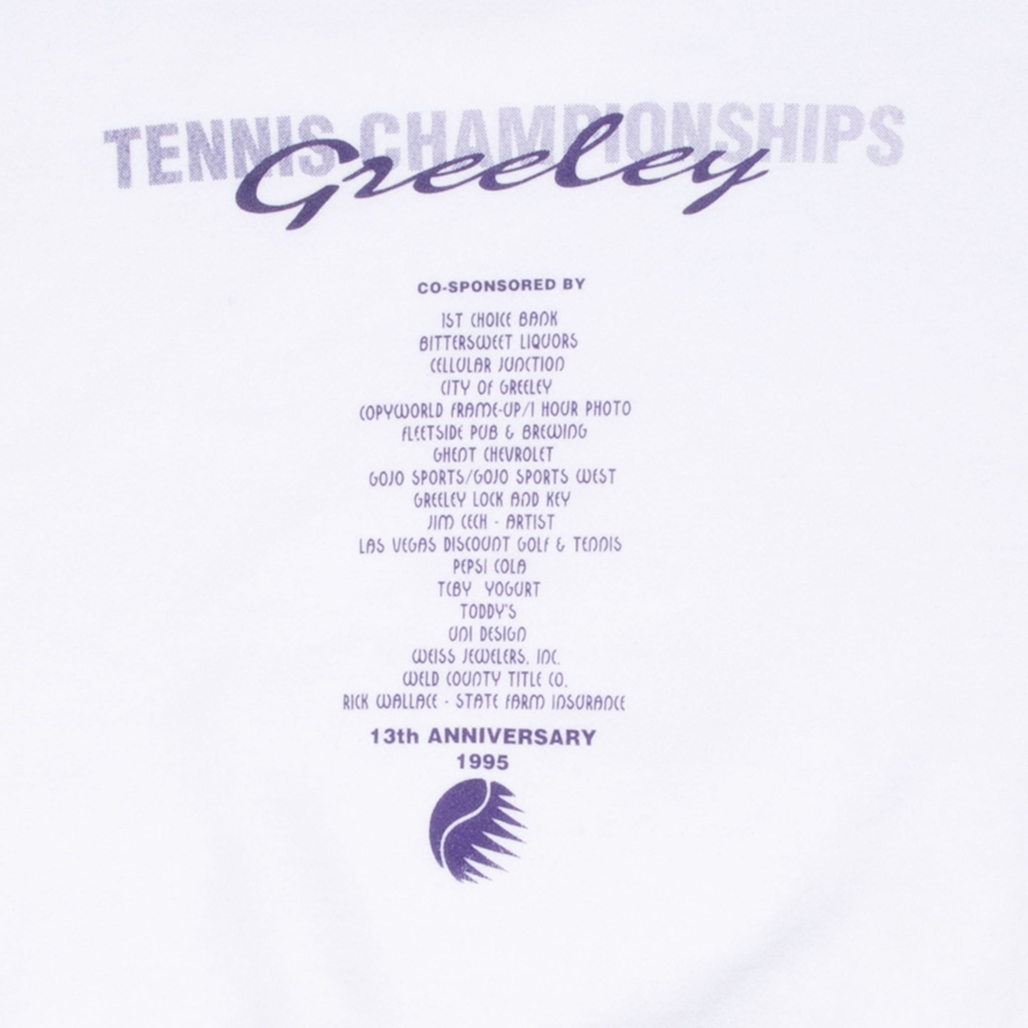 Vintage Greeley Tennis Championships 1995 Sweatshirt Size XL Made In Usa