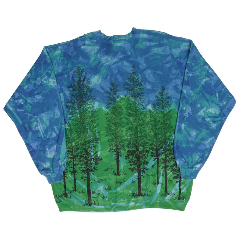 Vintage Tie Dye Forest Graphic Local Color Art Sweatshirt 1990S Size XL