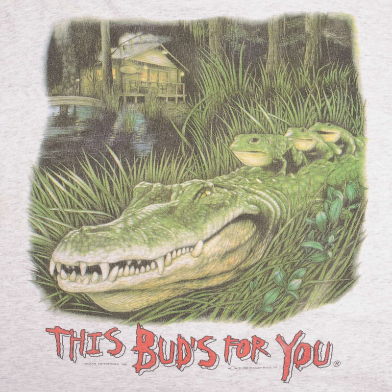 Vintage Budweiser Alligator Tee Shirt 1996 Size XL Made In USA With Single Stitch Sleeves