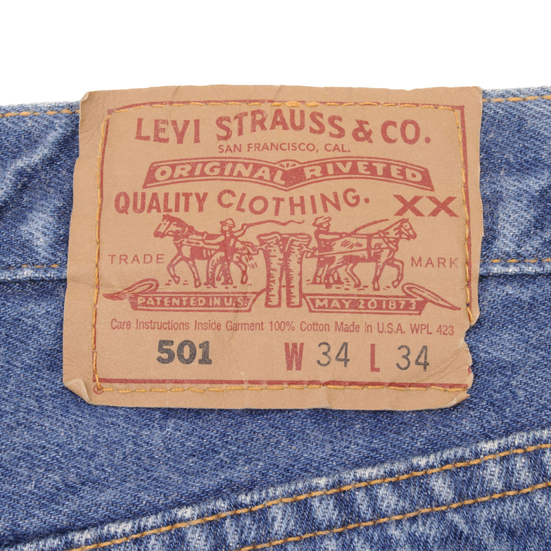 Beautiful Indigo Levis 501 Jeans 1990s Made in USA with Medium Wash  Size on tag 34X34 Actual Size 33X31 Back Button #532