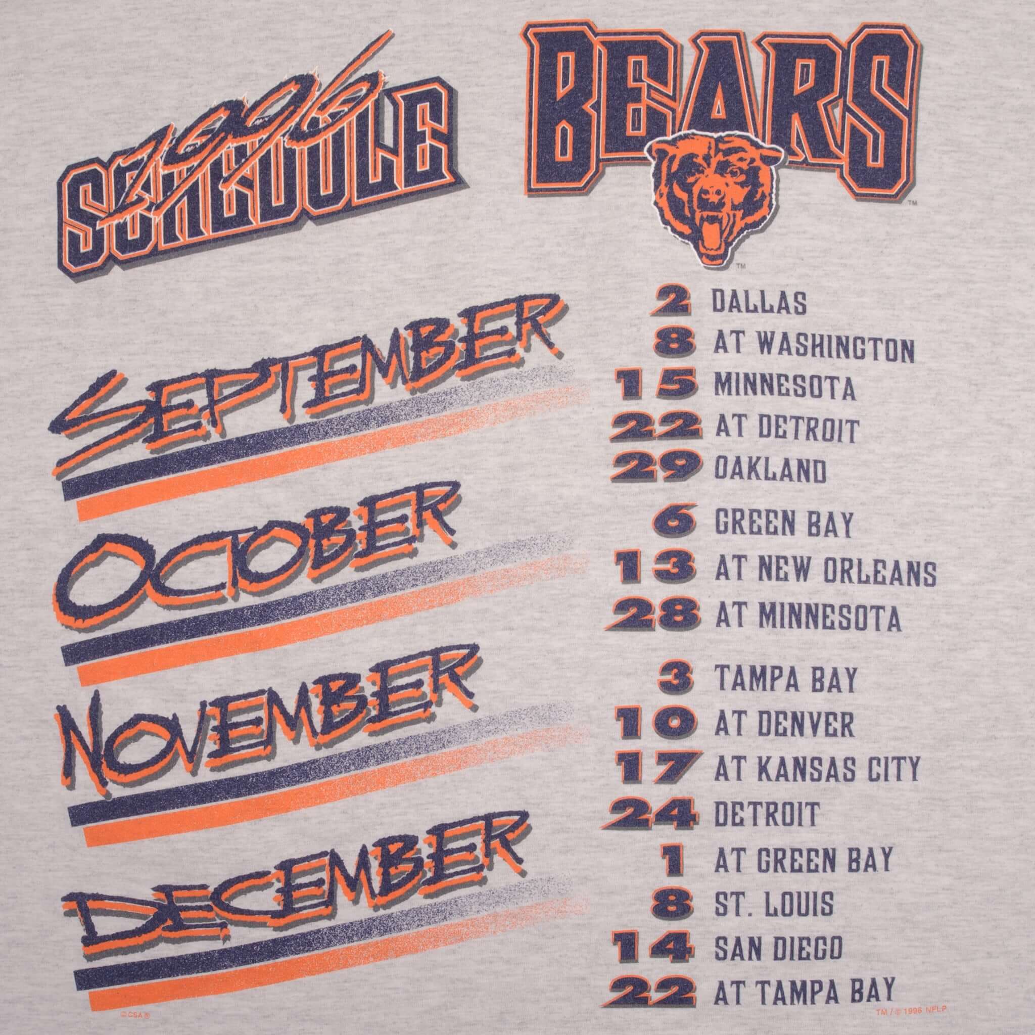 Vintage NFL Chicago Bears 1996 Tee Shirt Size Large Made In Usa