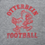 Close-up of red Otterbein Football cardinal graphic on gray T-shirt