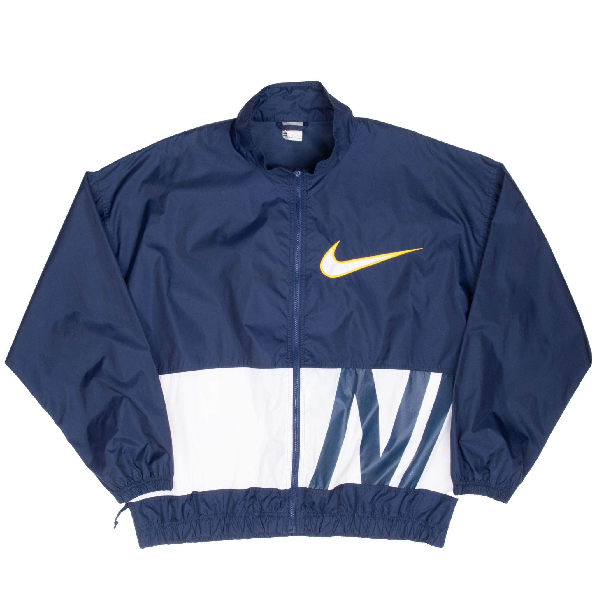 VINTAGE NIKE BIG SWOOSH NAVY BLUE WINDBREAKER JACKET 1990S XL