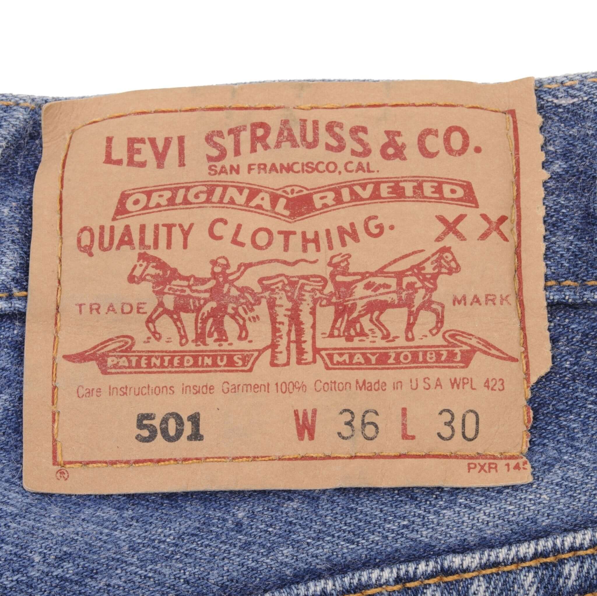 Beautiful Indigo Levis 501 Jeans 1980s Made in USA with Medium Wash  Size on tag 36X30 Actual Size 35X30 Back Button #522