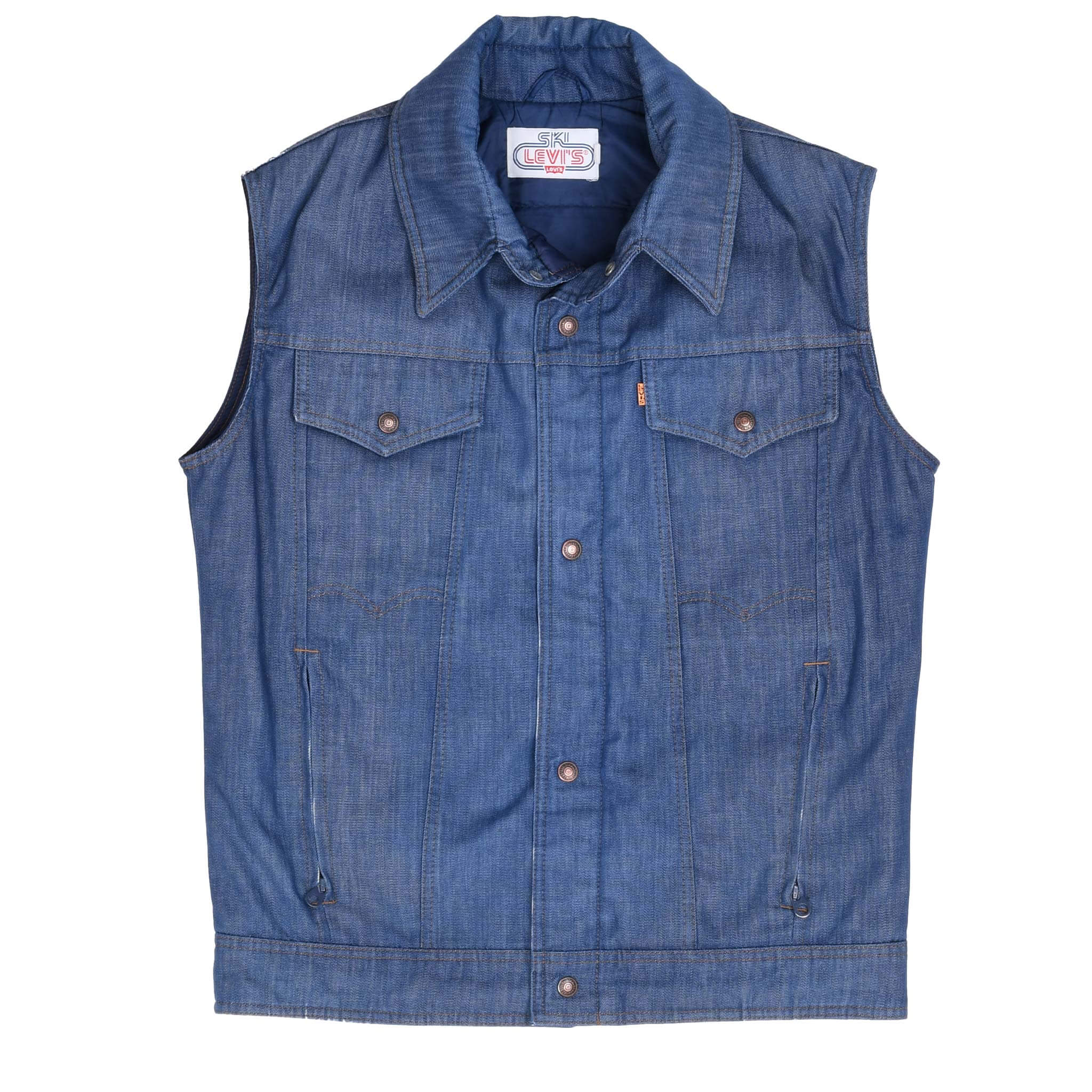 Vintage Levis Orange Tab Ski Puffer Denim Vest Jacket 1980S Large Made In Usa