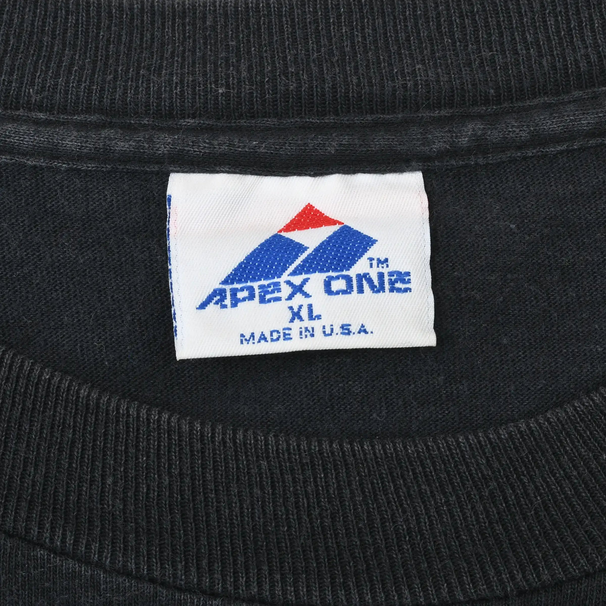 Apex One XL Made in U.S.A. neck tag inside black Chicago Blackhawks T-shirt