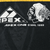 Close-up of Apex One, Chicago Blackhawks and NHL 1993 marks printed on black fabric