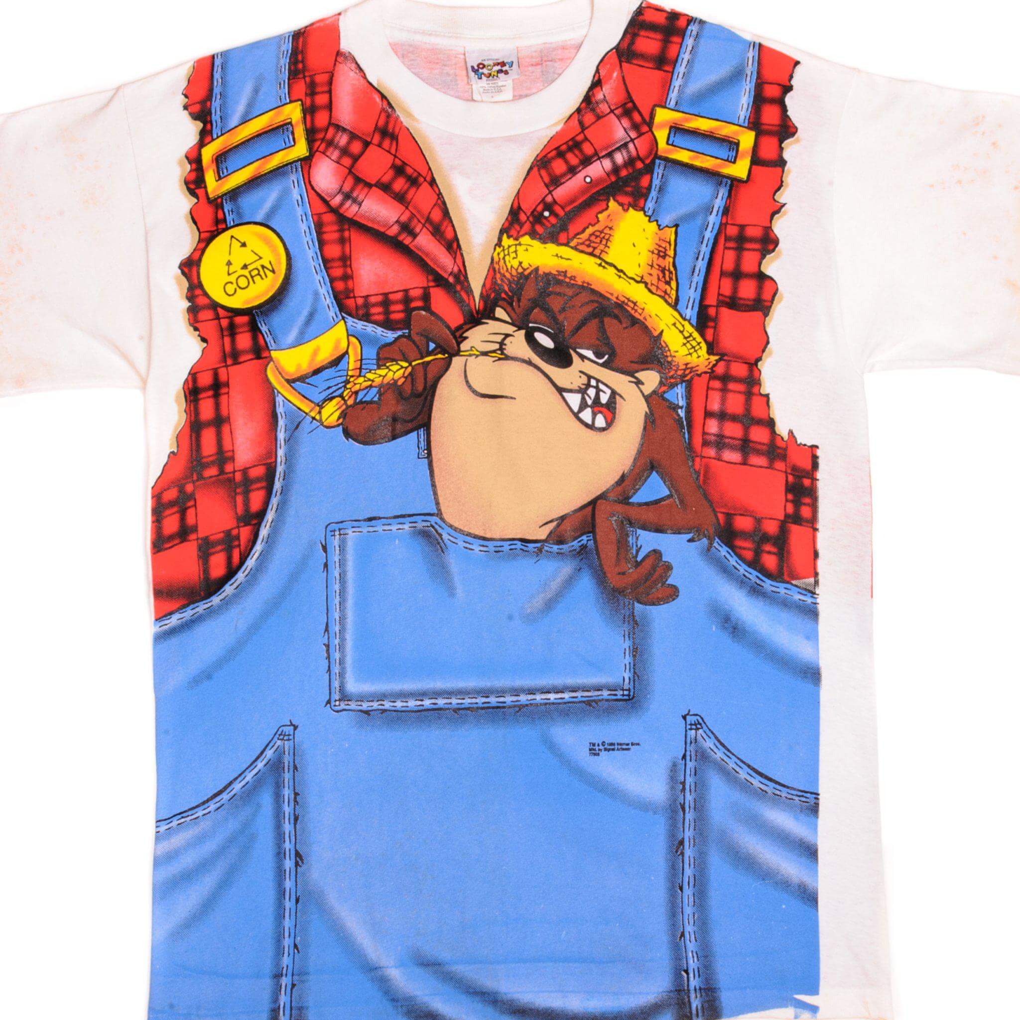 Vintage Looney Tunes Taz And Wile E. Coyote Tee Shirt 1996 Size Large Made In USA Dead-Stock With Original Tag.