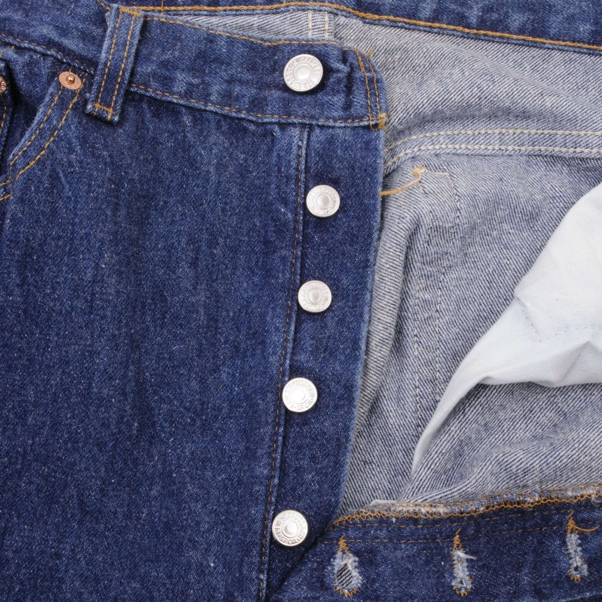 Beautiful Indigo Levis 501 Jeans 1980s Made in USA with Dark Wash  Size on tag 38X30 Actual Size 36X29 Back Button #511 Not Original Hem