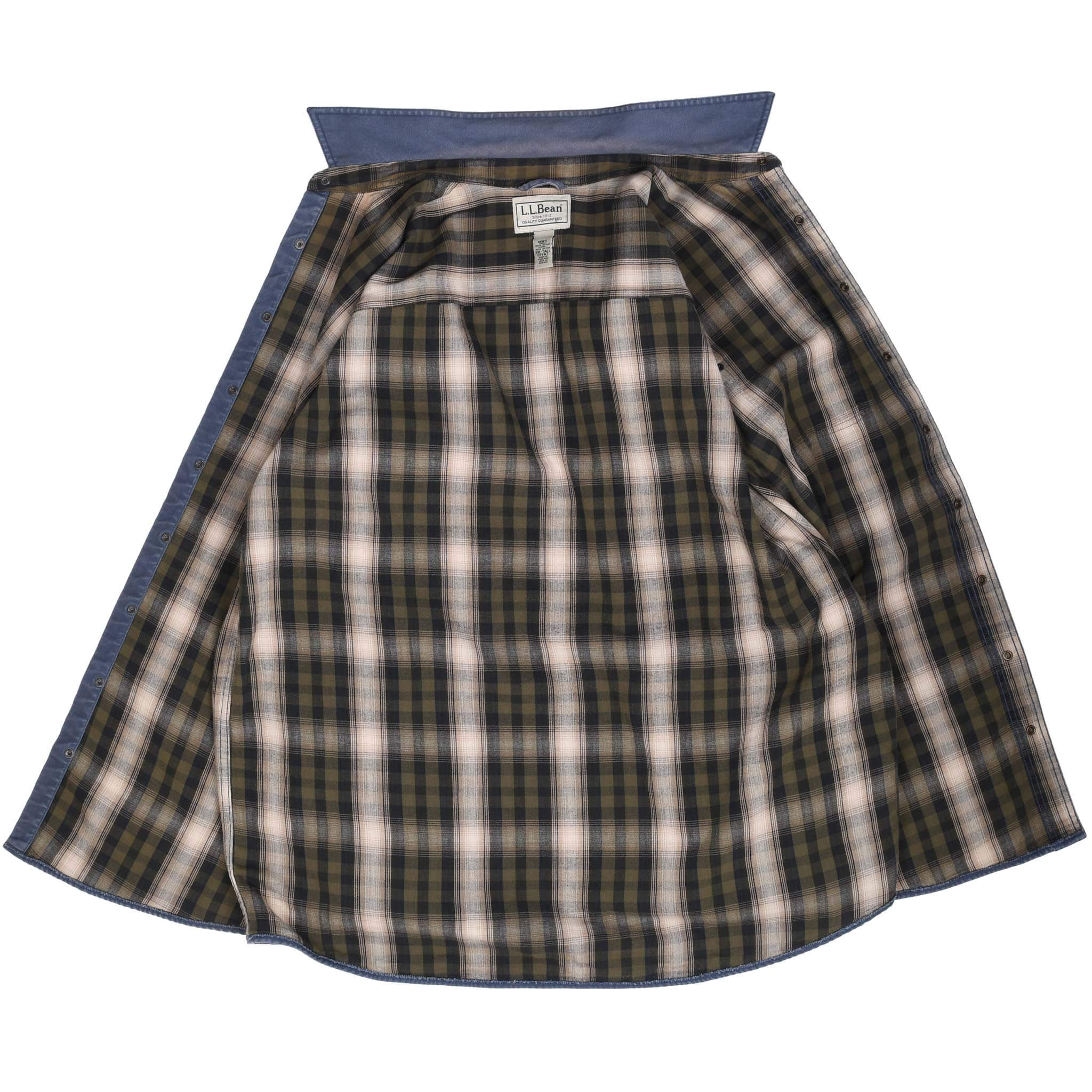 Vintage L.L.Bean Flannel Lined Blue Canvas Over Shirt 1990S Size 2XL