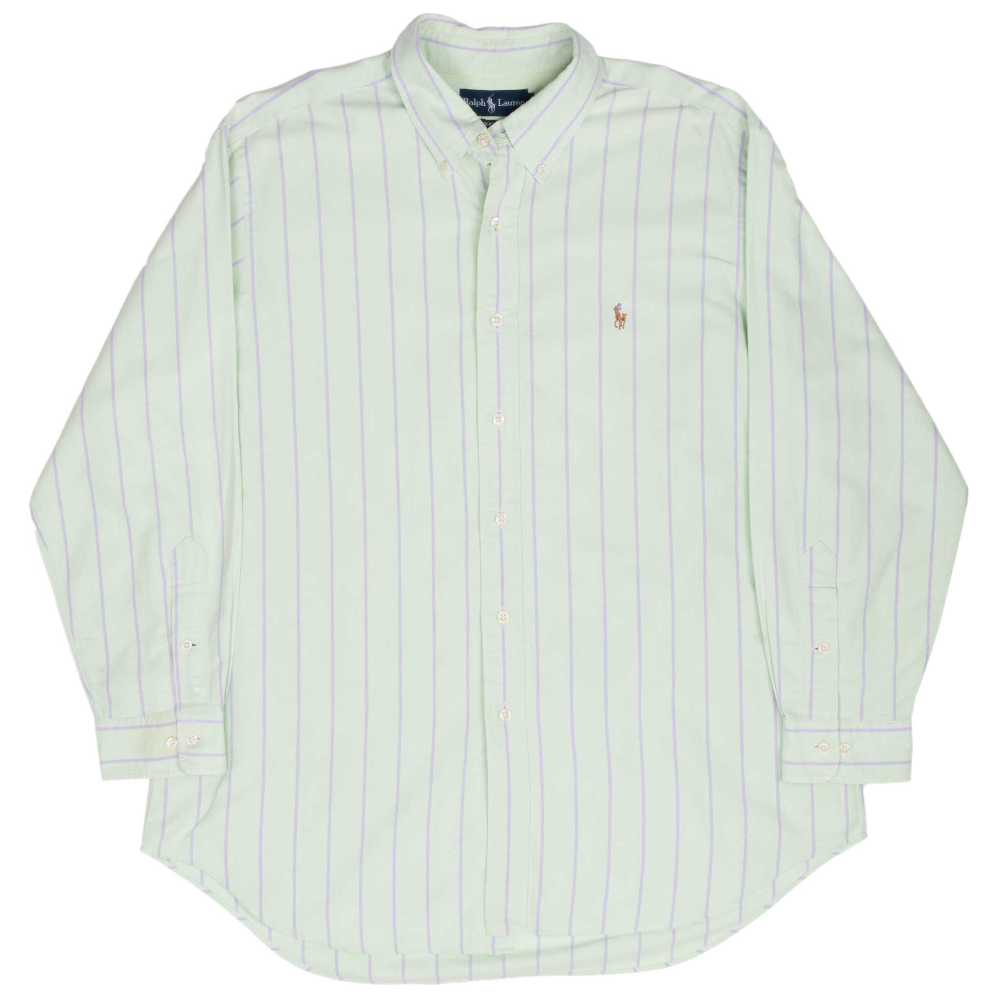 Vintage Ralph Lauren Light Green Stripe Shirt 1990S Size 17 X 32/33