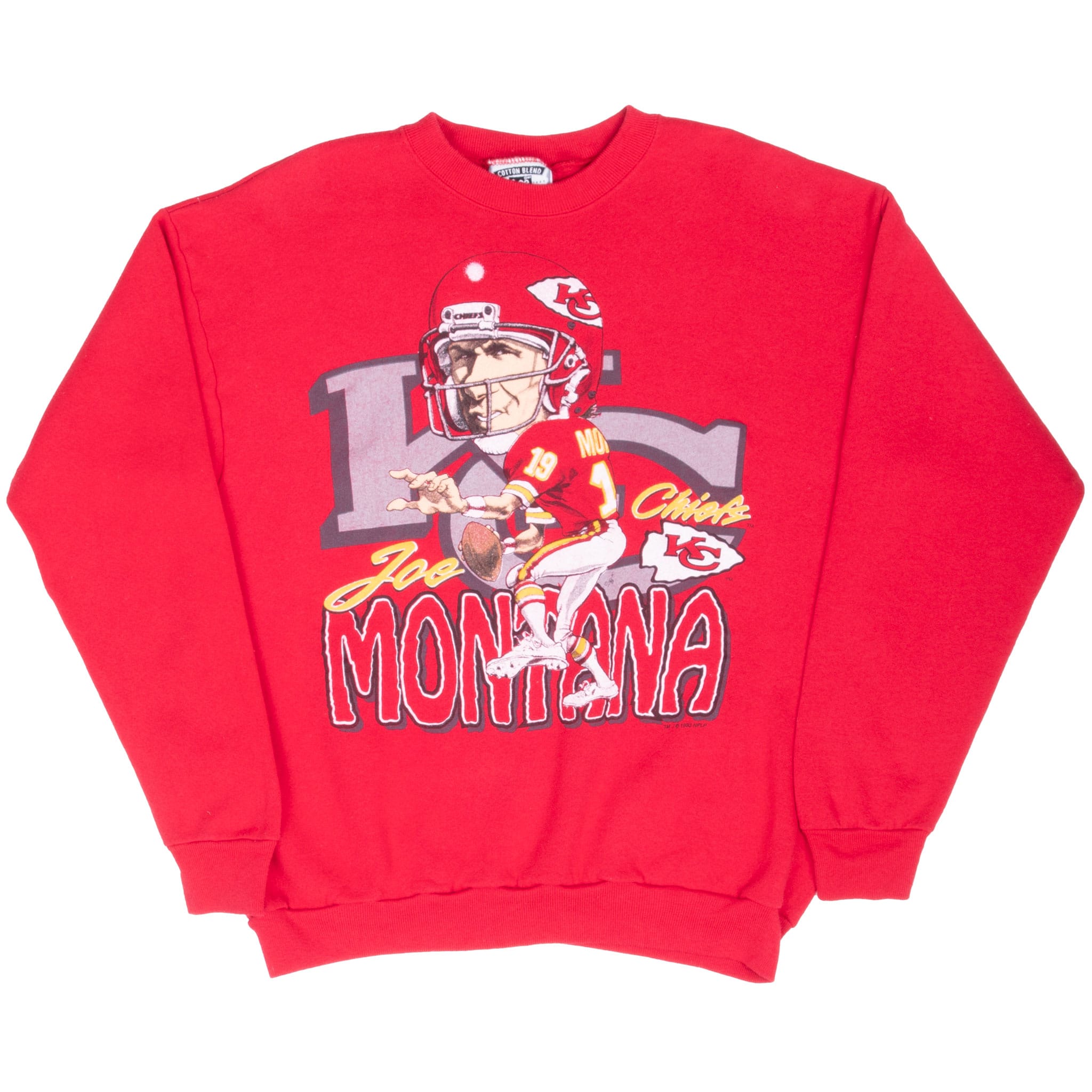 VINTAGE NFL KANSAS CITY CHIEFS JOE MONTANA SWEATSHIRT LARGE 1993 MADE USA