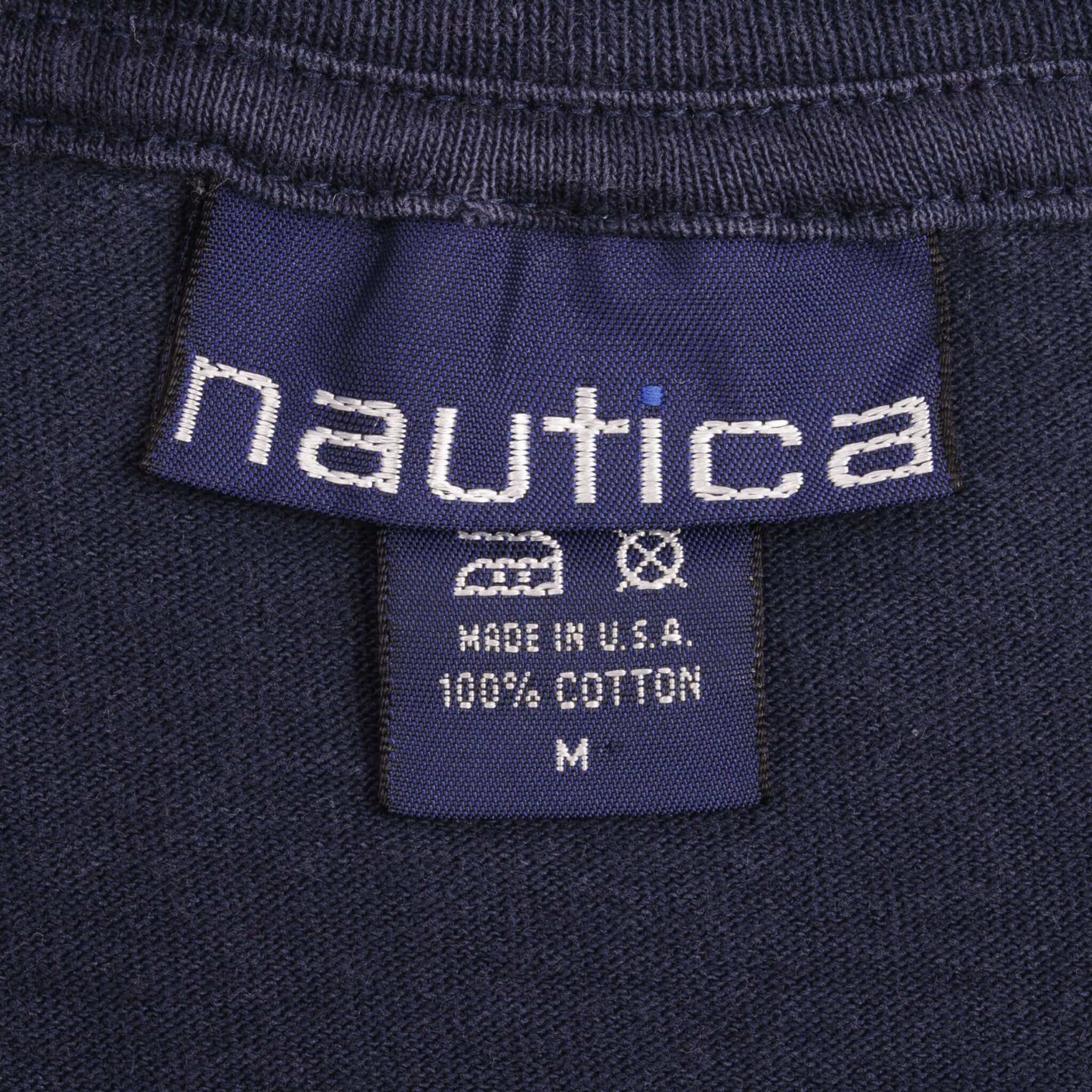 Vintage Nautica Spellout Blue Tee Shirt 1990S Size Medium Made In Usa