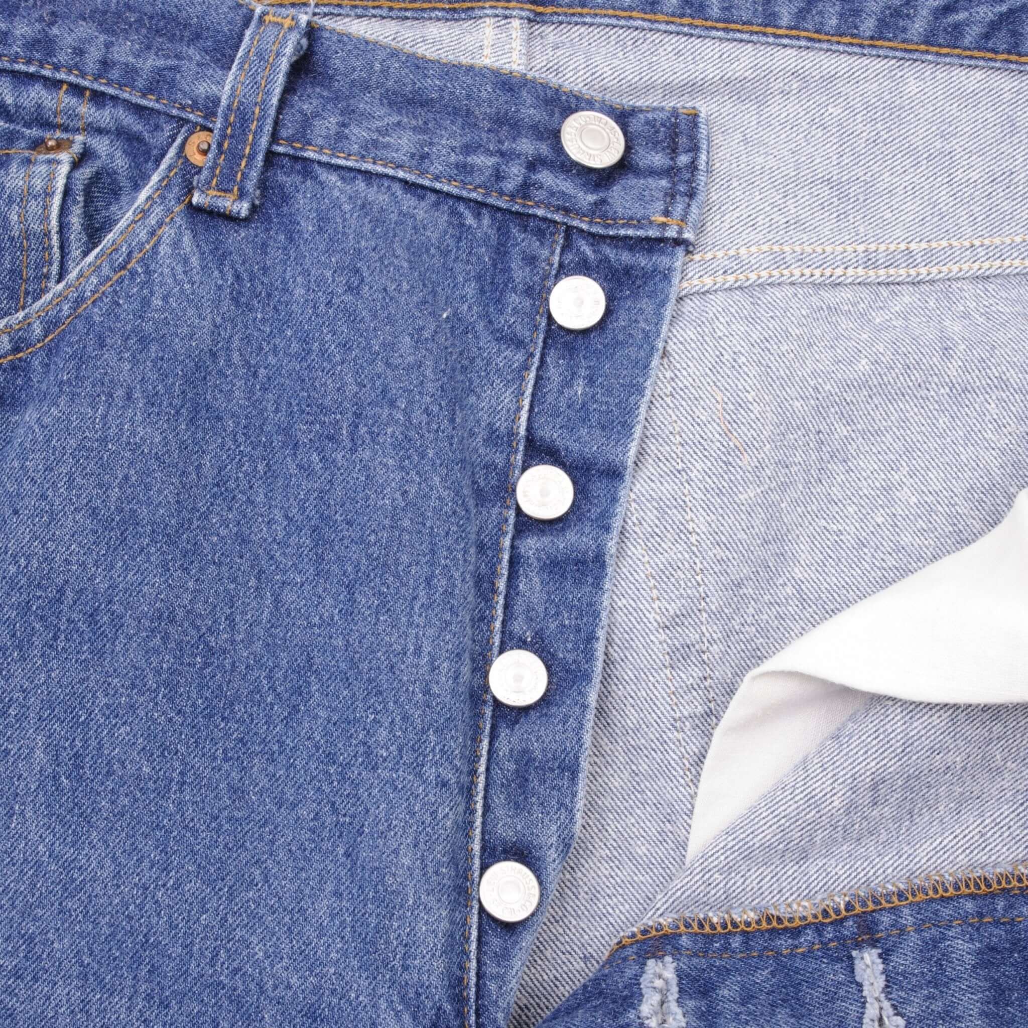 Beautiful Indigo Levis 501 Jeans 1980s Made in USA with Medium Wash with light Whiskers  Size on tag 38X36 Actual Size 36X33 Back Button #552