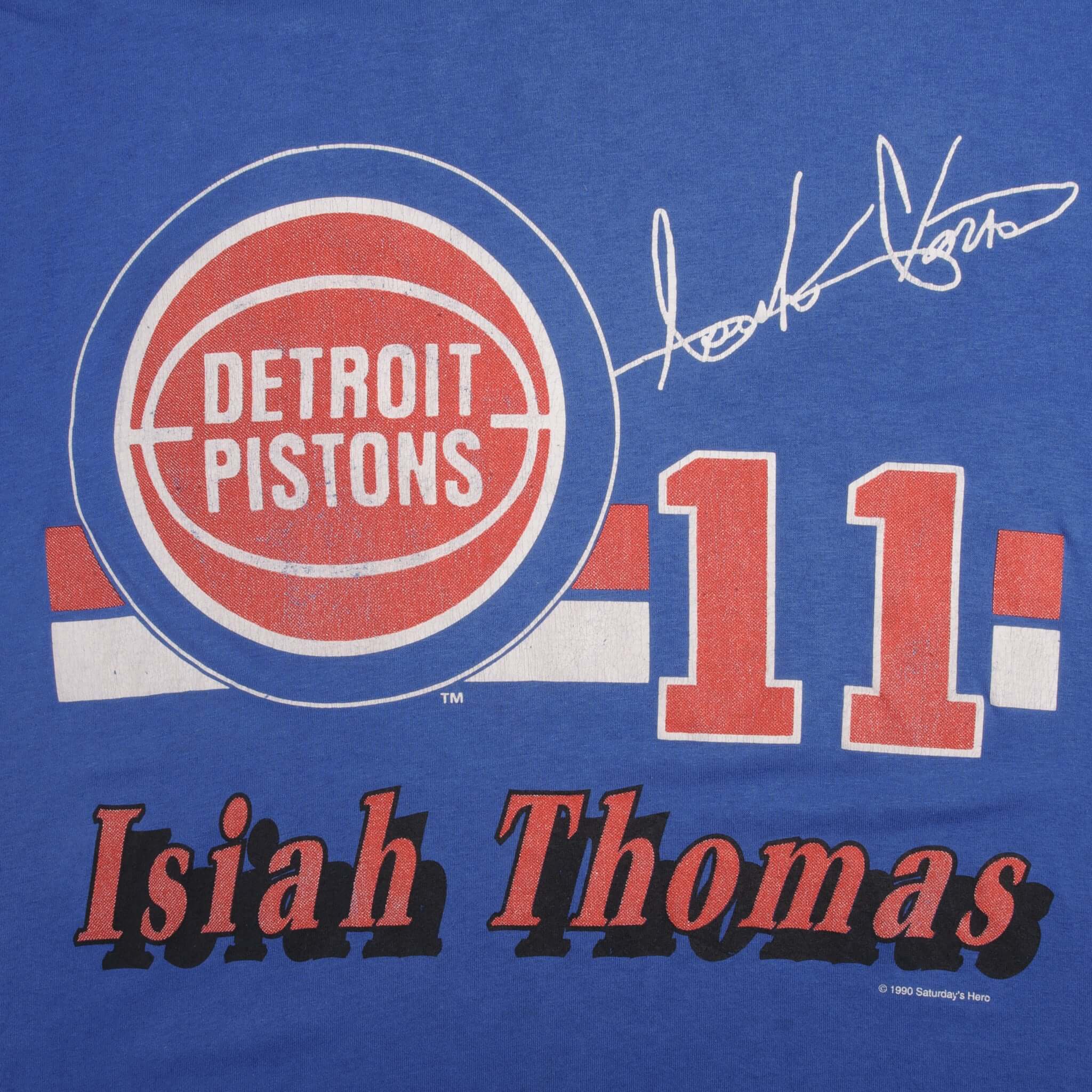 Vintage NBA Detroit Pistons Isiah Thomas 1990 Tee Shirt Size Large Made In USA With Single Stitch Sleeves