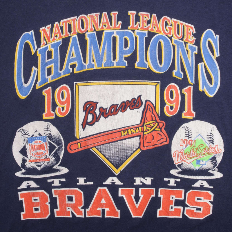 Vintage Mlb Atlanta Braves National League Champions 1991 Tee Shirt Medium Made In Usa With Single Stitch Sleeves
