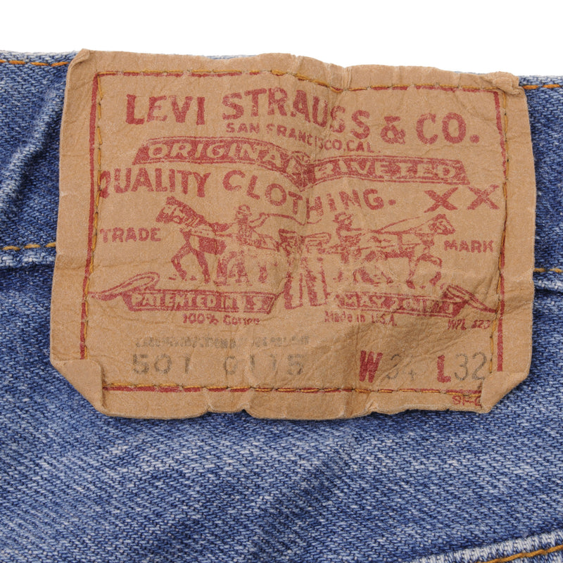 Beautiful Indigo Levis 501 Jeans 1980s Made in USA with Medium Light Wash  Size on tag 34X32 Actual Size 32X32  Back Button #571