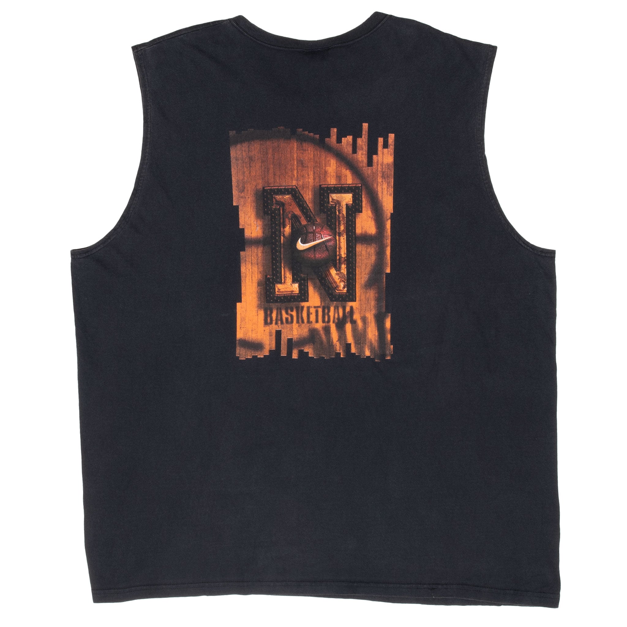 Vintage Nike Basketball Center Swoosh Black Tank Top Tee Shirt 2000S Size 2XL Made In Usa