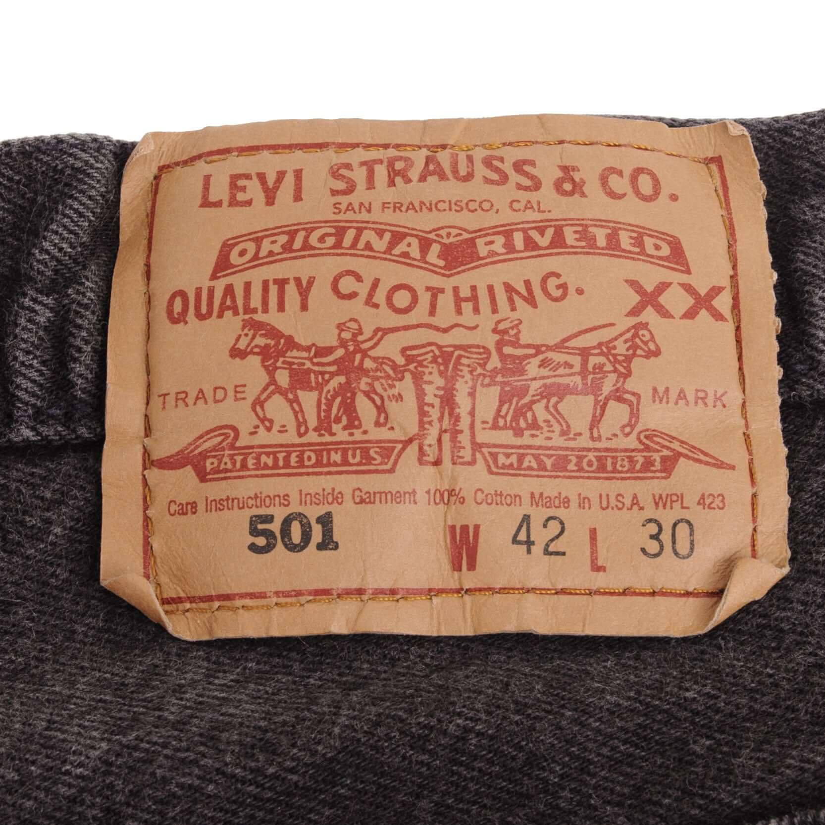 Beautiful Black Levis 501 Jeans Made in USA  Size on Tag 42X30  Back Button #520