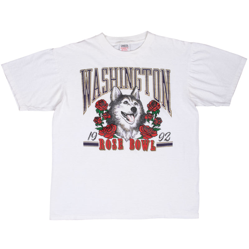 Vintage Ncaa Washington Huskies Rose Bowl 1992 Tee Shirt Size Large With Single Stitch Sleeves