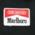 Close-up of red, white, and black Unlimited Marlboro embroidered chest patch