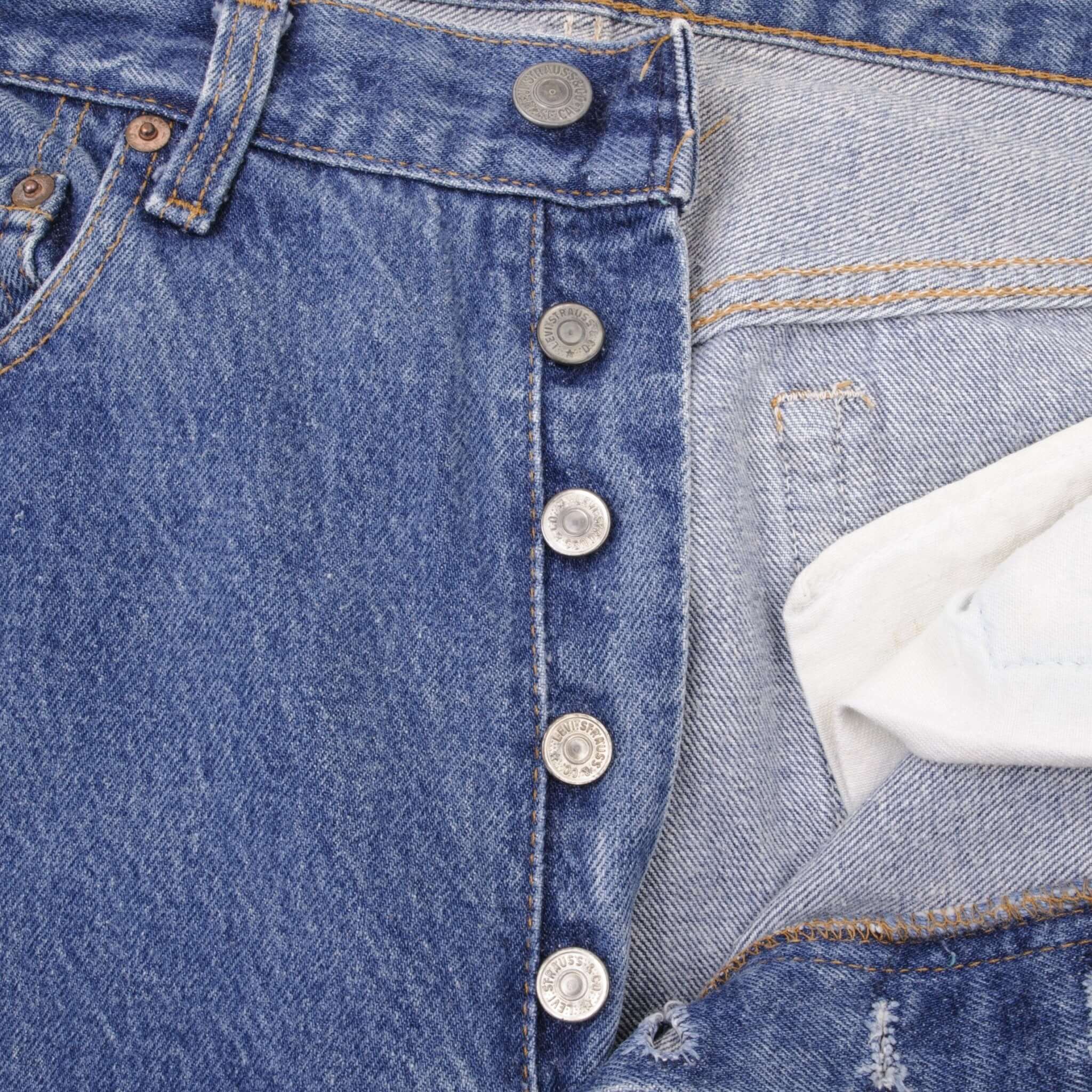 Beautiful Indigo Levis 501 Jeans 1980s Made in USA with Medium Wash   Size on tag 34X40 Actual Size 33X37 Back Button #501