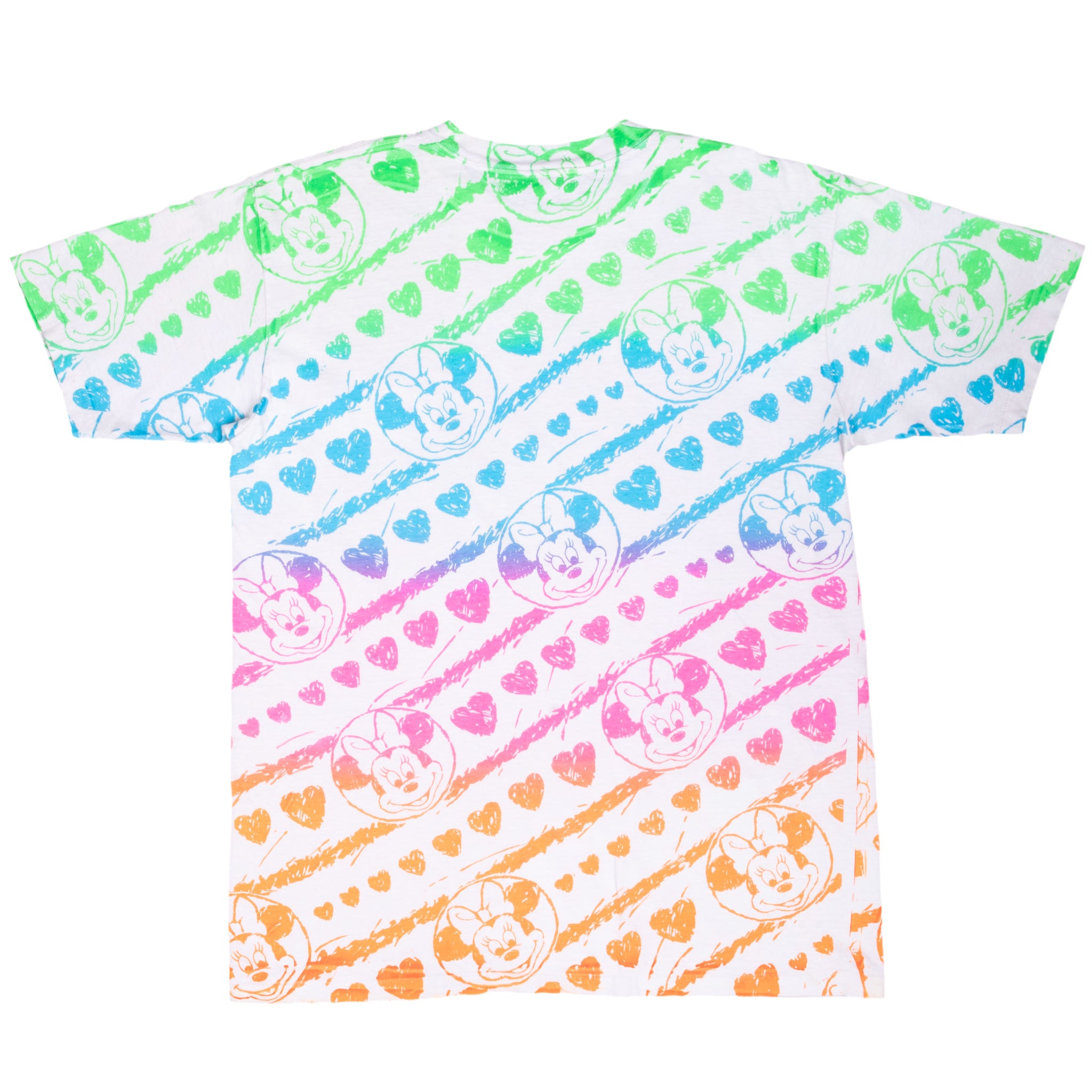 Vintage Rainbow All Over Print Mickey Minnie Mouse Tee Shirt 1990S Size Large Made In USA With Single Stitch Sleeves