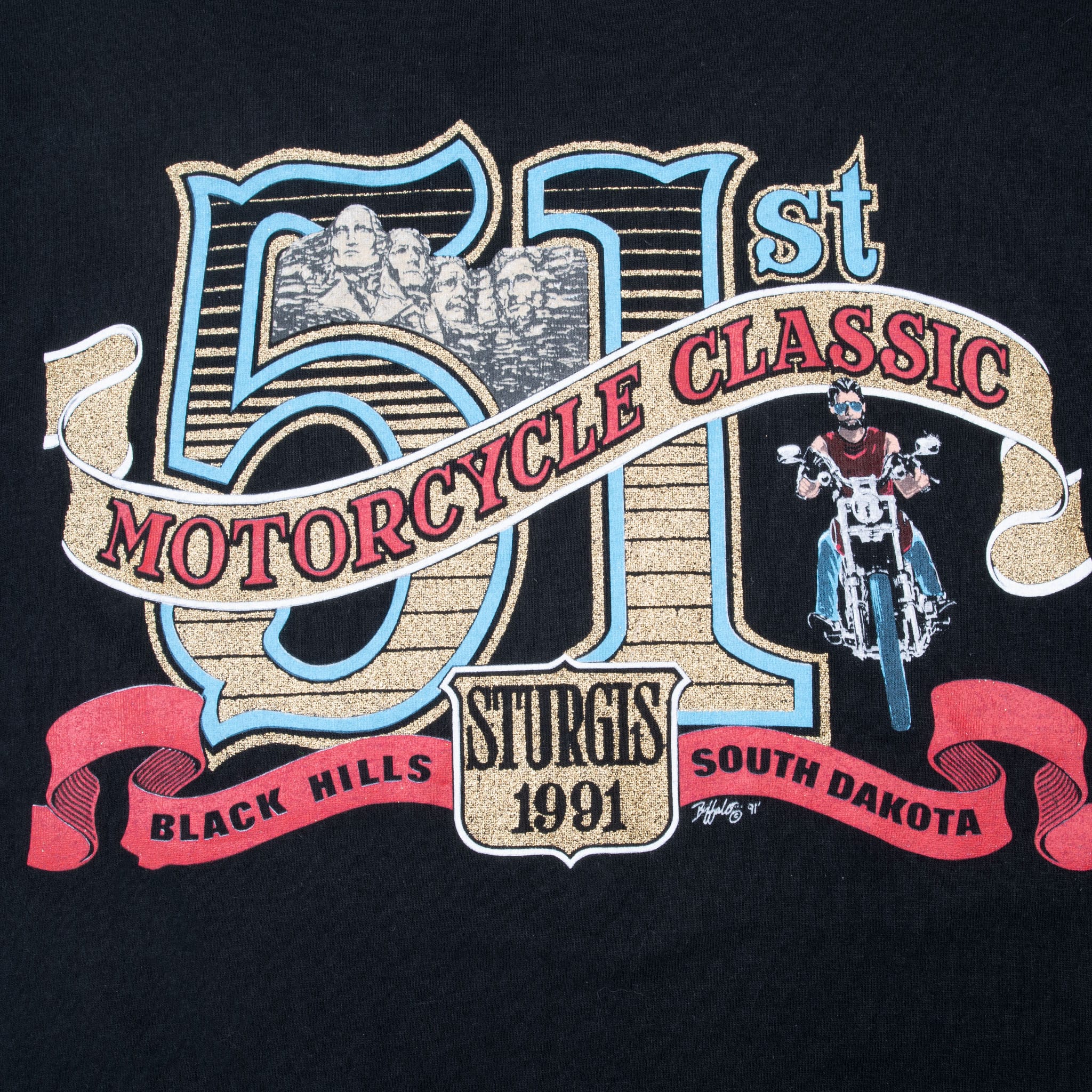 Vintage 51St Sturgis Black Hills Rally 1991 Tee Shirt Medium Made In Usa With Single Stitch Sleeves