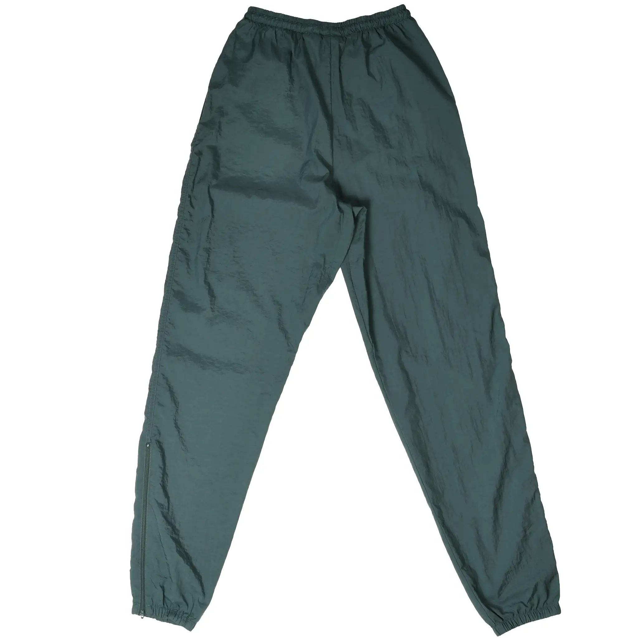 Back of dark green Nike women's track pants with elastic waistband and cuffs