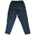 Back of navy blue Nike nylon track pants with white Swoosh embroidery on leg