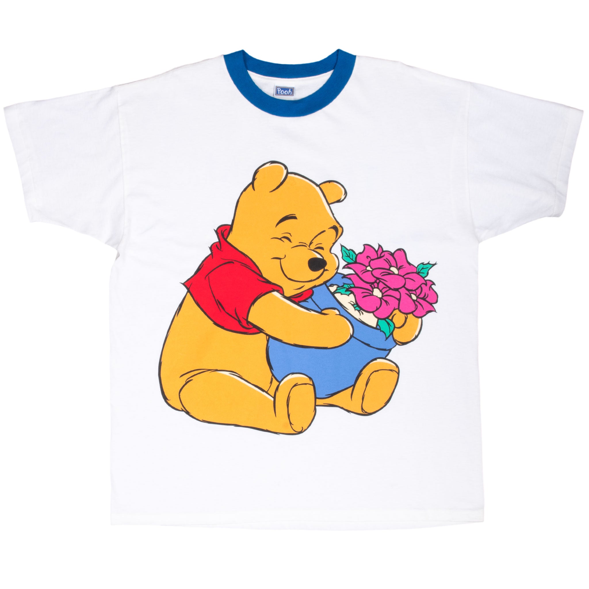 Vintage Disney Winnie The Pooh Flower 1990S Ringer Tee Shirt Size XL With Singe Stitch Sleeves
