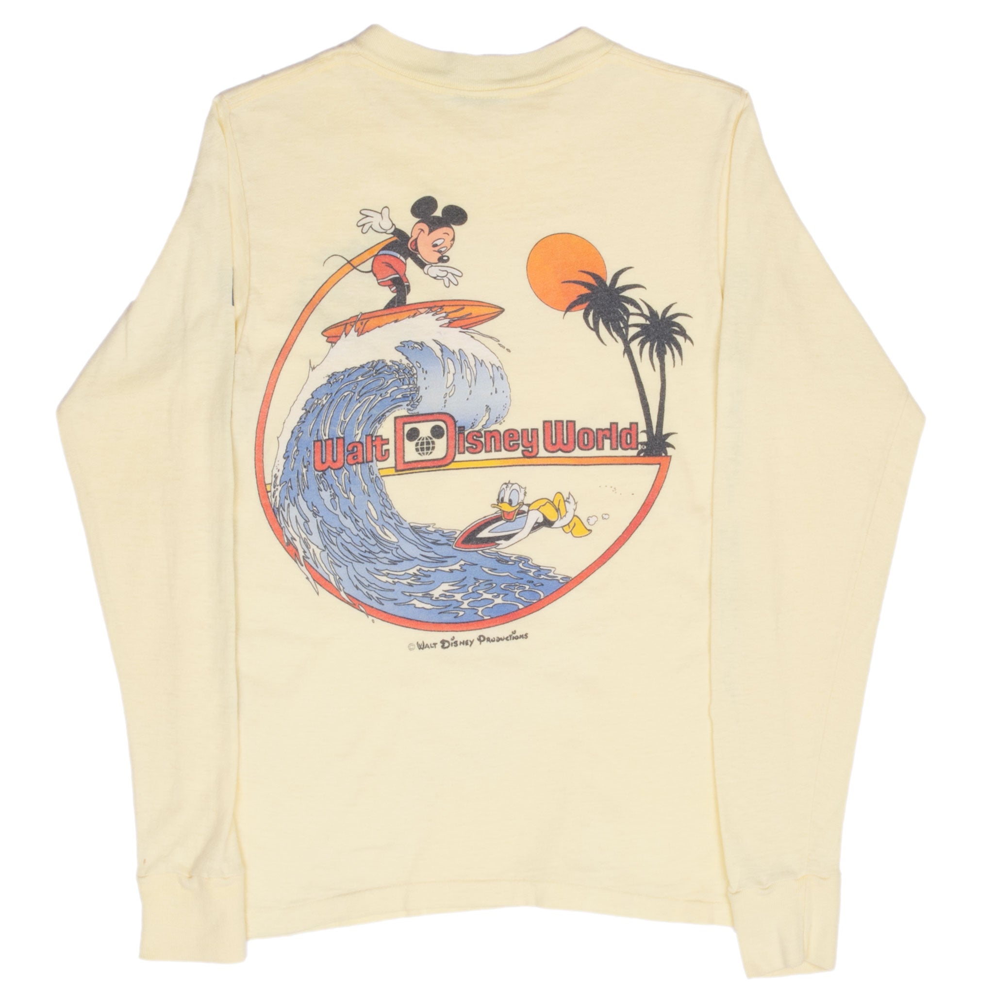 Vintage Disney Surfing Mickey Mouse Long Sleeve Tee Shirt 1980S Size XS Made In Usa With Single Stitch Hem