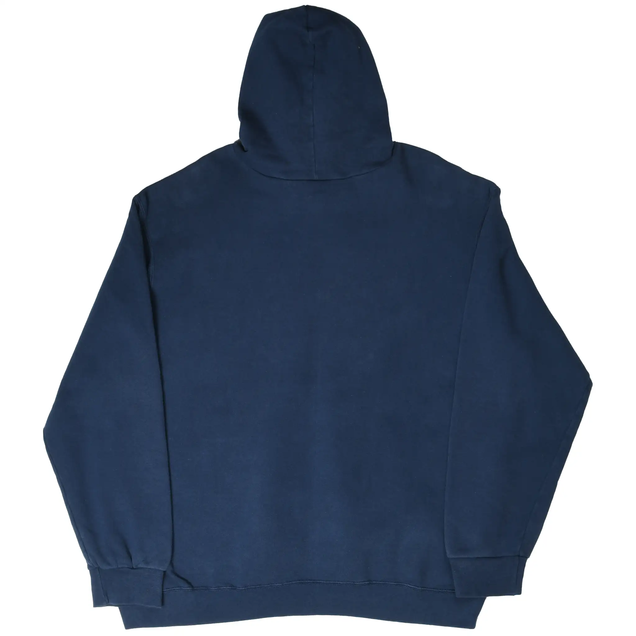 Back of navy blue Nike pullover hoodie with plain design and hood