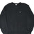 Front of black Nike crewneck sweatshirt with small white Swoosh embroidery
