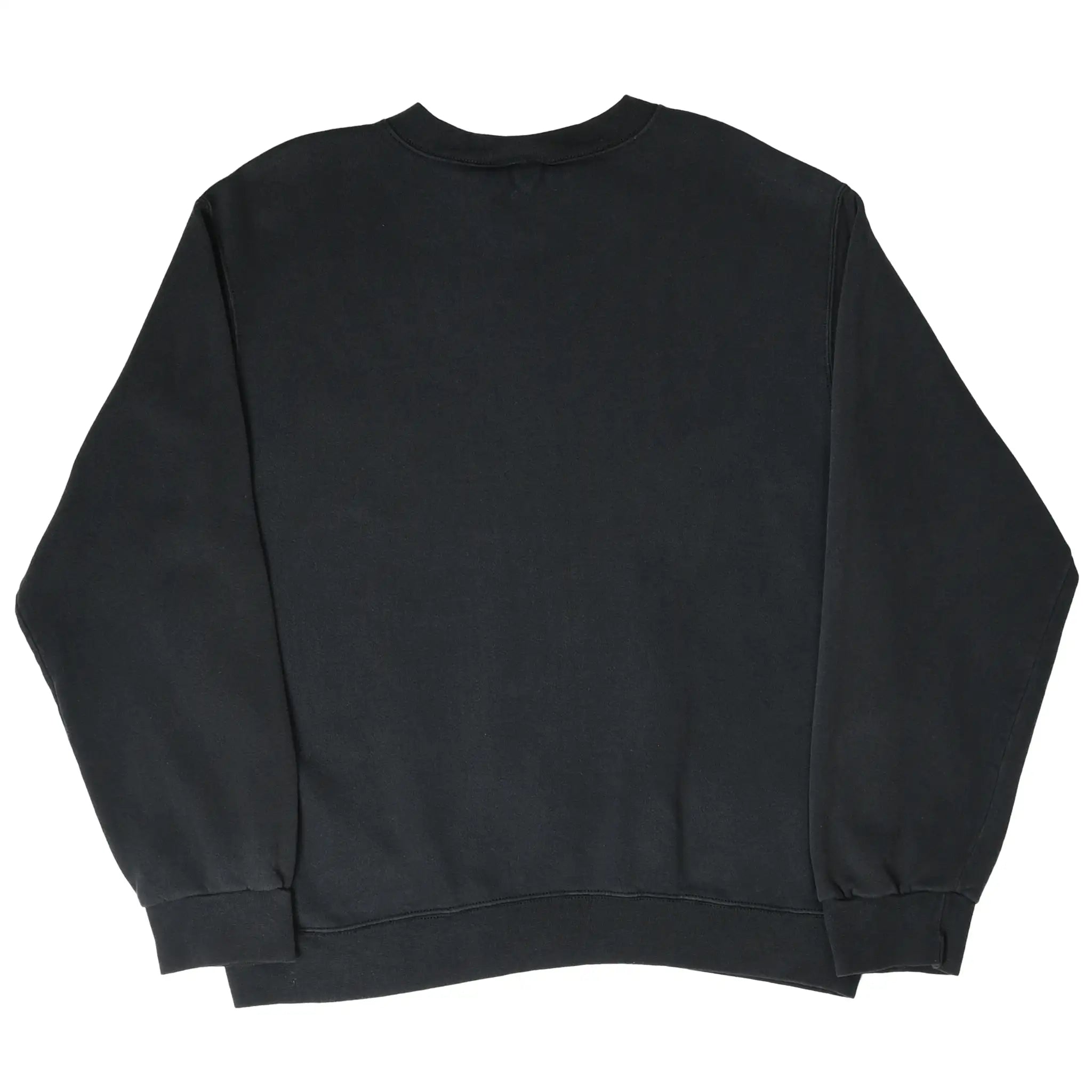 Back of black Nike crewneck sweatshirt with ribbed cuffs and hem