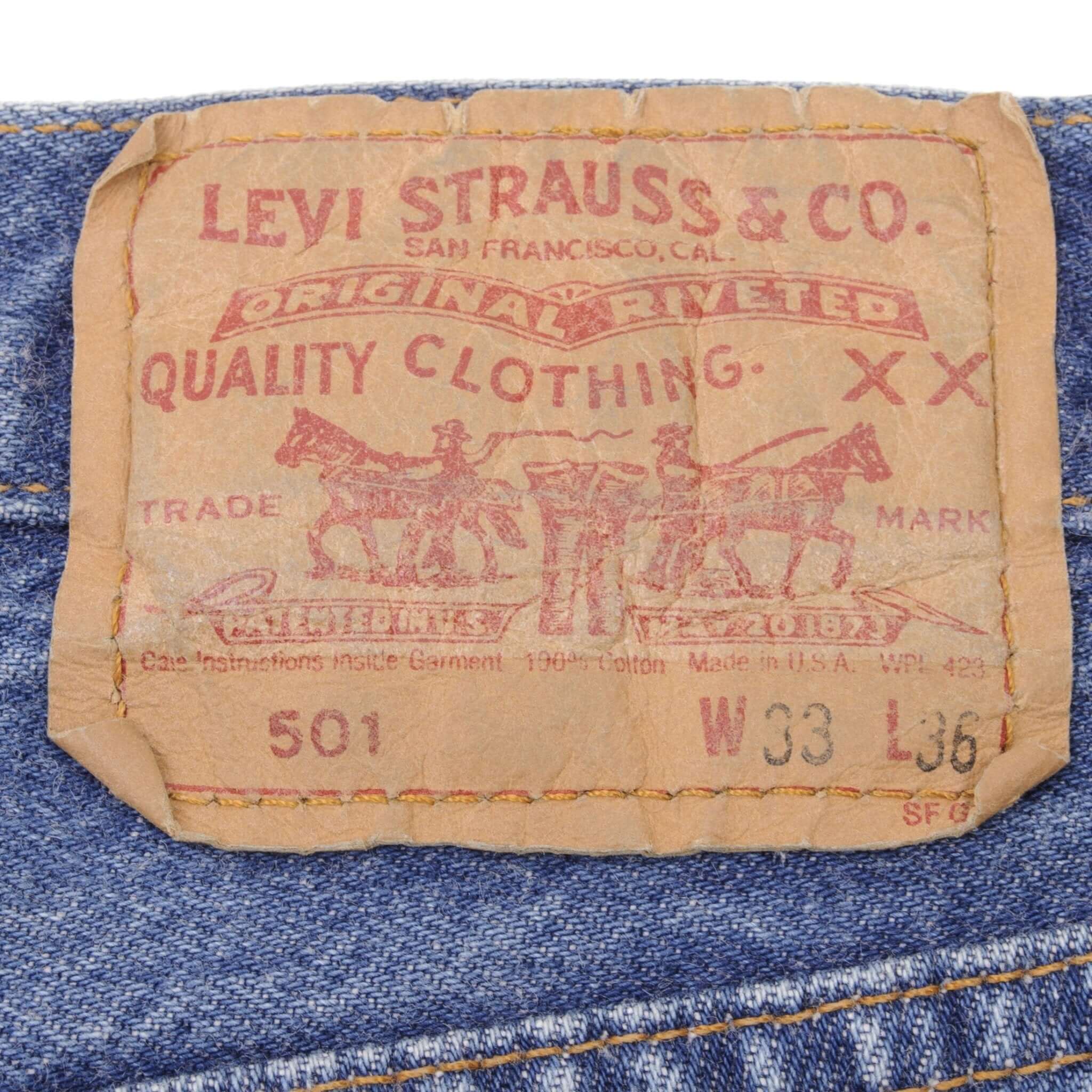Beautiful Indigo Levis 501 Jeans 1980s Made in USA with Medium Dark Wash   Size on tag 33X36 Actual Size 32X35 Back Button #501