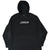 Front of black Nike fleece hoodie with outlined spellout logo and kangaroo pocket