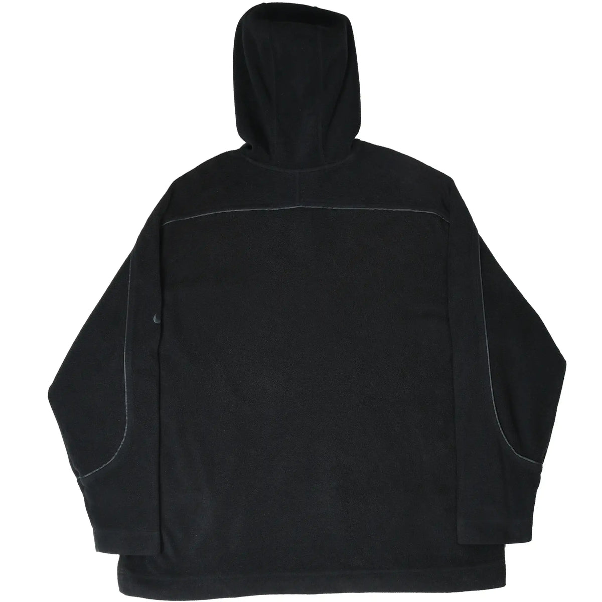 Back of black Nike fleece hoodie with contrast seam piping