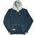 Front of navy Fresno State Bulldogs hoodie with gray hood, kangaroo pocket, and striped cuffs