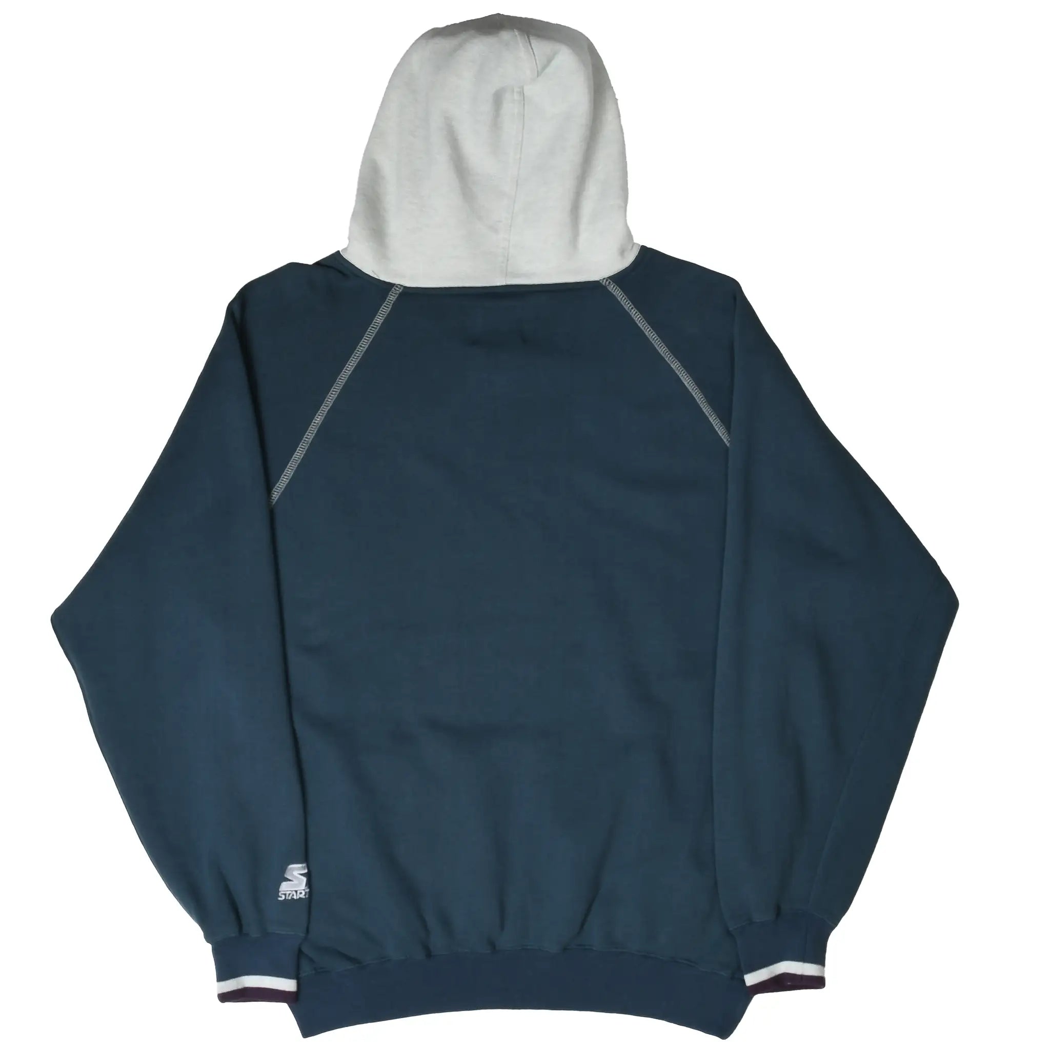 Back of navy Fresno State Bulldogs Starter hoodie with gray hood and contrast stitching