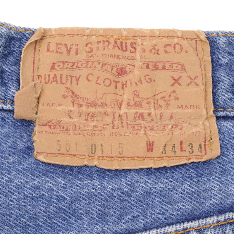 Beautiful Indigo Levis 501 Jeans 1980s Made in USA with Medium Wash   Size on tag 34X34 Actual Size 33X34 Back Button #544