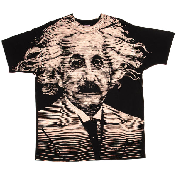 Vintage All Over Print Albert Einstein Imagination is more important than knowledge 1990S Tee Shirt Size XL Made In USA With Single Stitch Sleeves