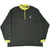 Full front of dark green Nike quarter-zip sweatshirt with lime zipper, collar, and cuffs