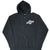 Front of black Harley-Davidson zip hoodie with small blue, orange and white chest graphic